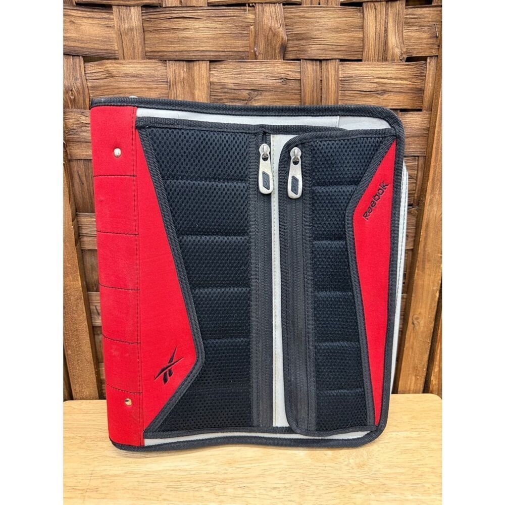 Vintage Reebok Black and Red Padded Zippered Binder Organizer